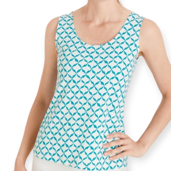 Chico's Tops - NWOT Chicos white & blue Ikat print microfiber tank top blouse Women Small